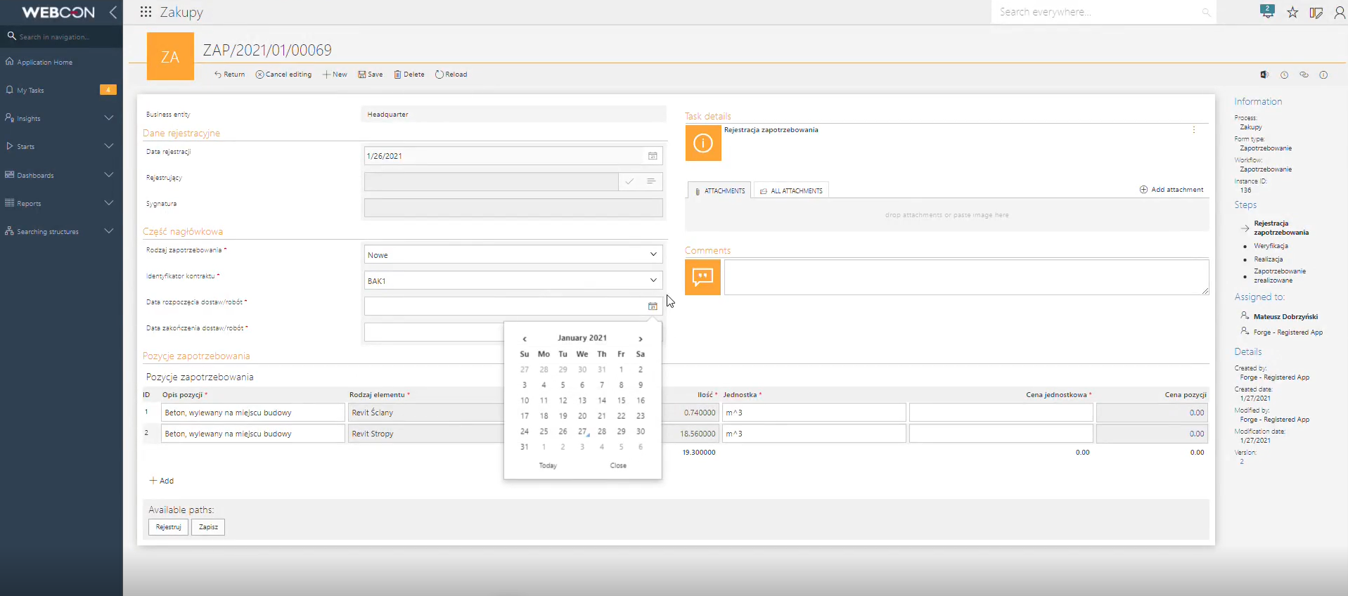 proces zakupowy w budowlance połączony webcon