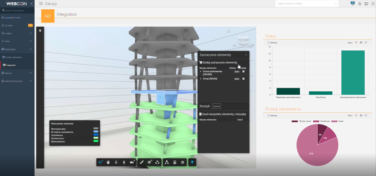 Interfejs zakupowy łączący model 3D konstrukcji z systemem WEBCON