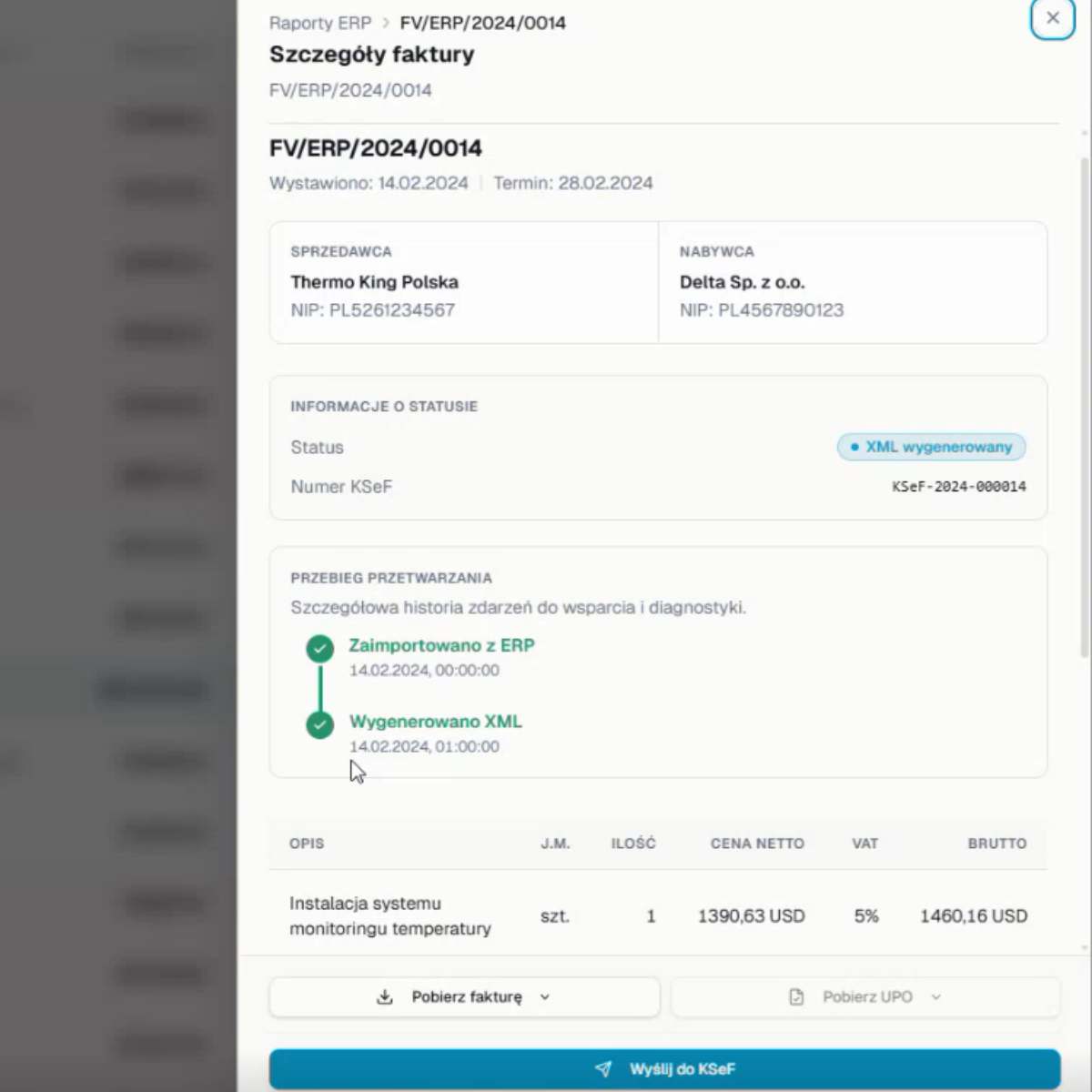 KSeF Konektor GoNextStage: podgląd faktury KSeF